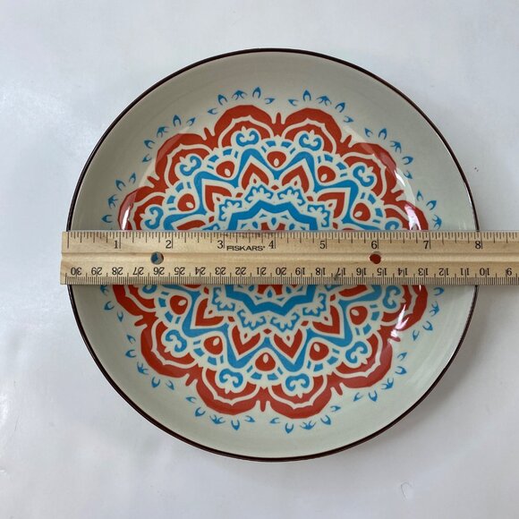 Ceramic Bohemian Mandala Decorative Plate 8.5" Beige Red Blue - Picture 5 of 6